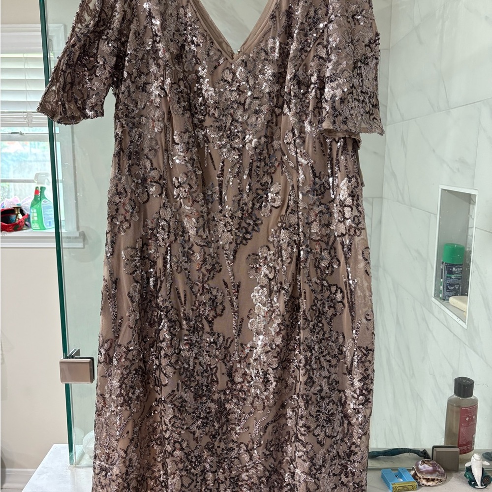 Alex Evenings Gold Sequin Flutter Sleeve Midi Dress